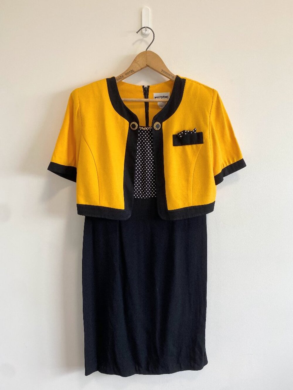 Vintage Black + Yellow Dress with Matching Bolero Jacket / 80s